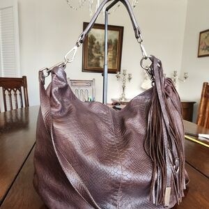 GIANNI CHIARINI Brown Reptile Leather Large Hobo Bag Italy Convertible Luxe EUC